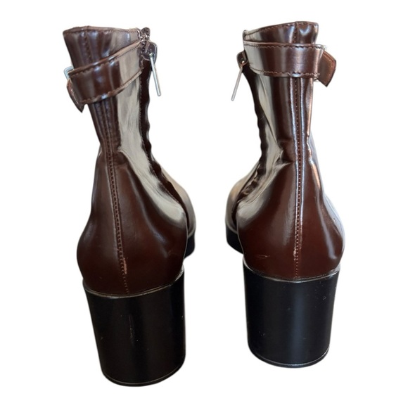 Robert Clergerie Cognac Wedge Ankle Boot Zipper Size 6.5 Buckle - Picture 6 of 15